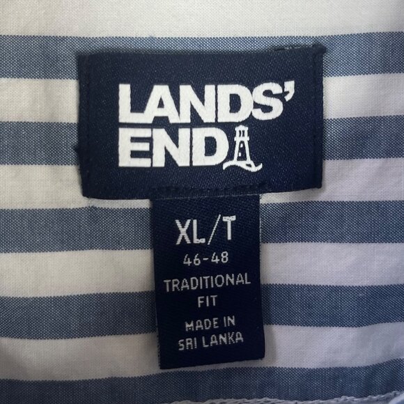 Lands End Button Down Shirt Mens XL Blue White Striped Traditional Fit - Picture 7 of 9
